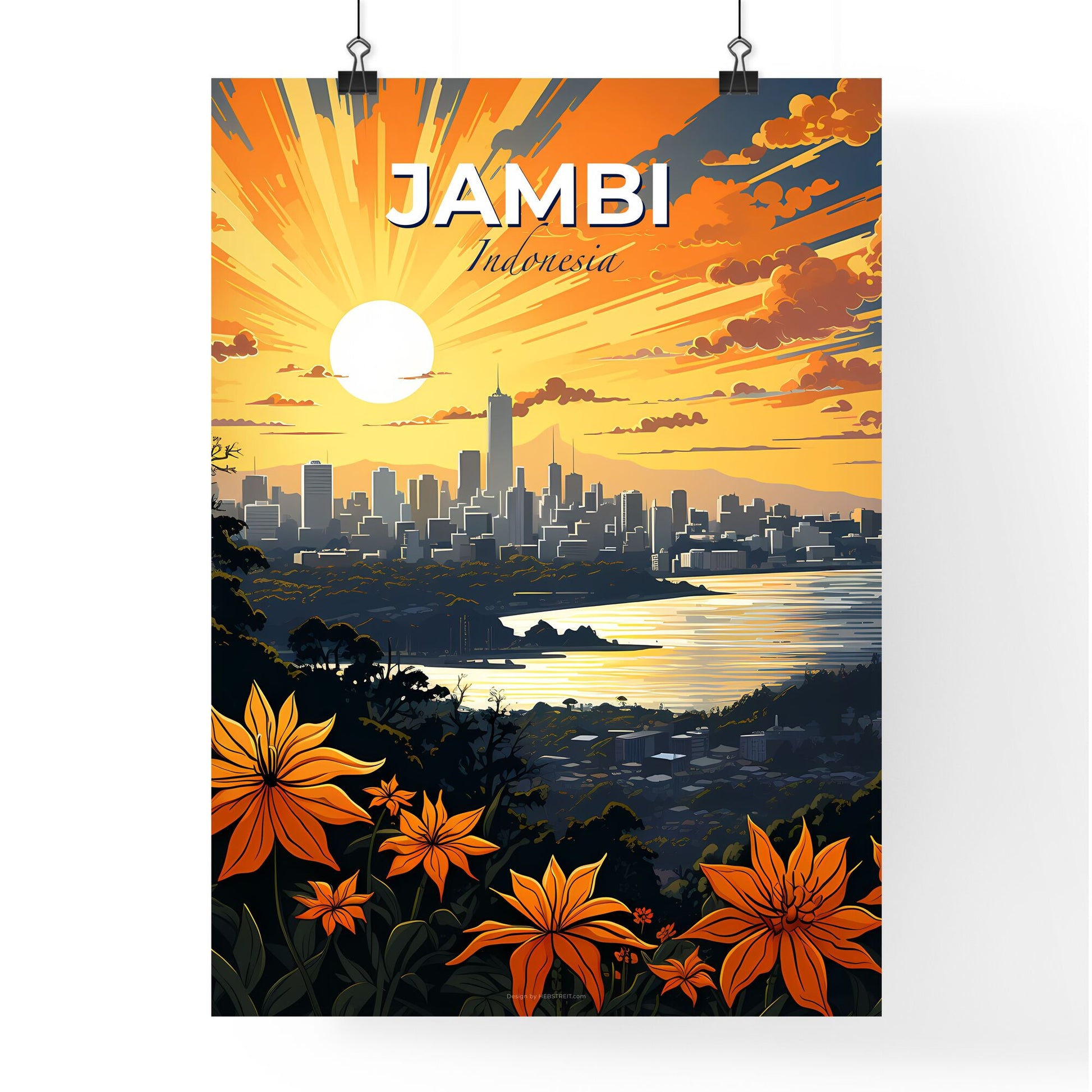 Jambi Indonesia Cityscape Skyline - Painted City Landscape Urban River Default Title