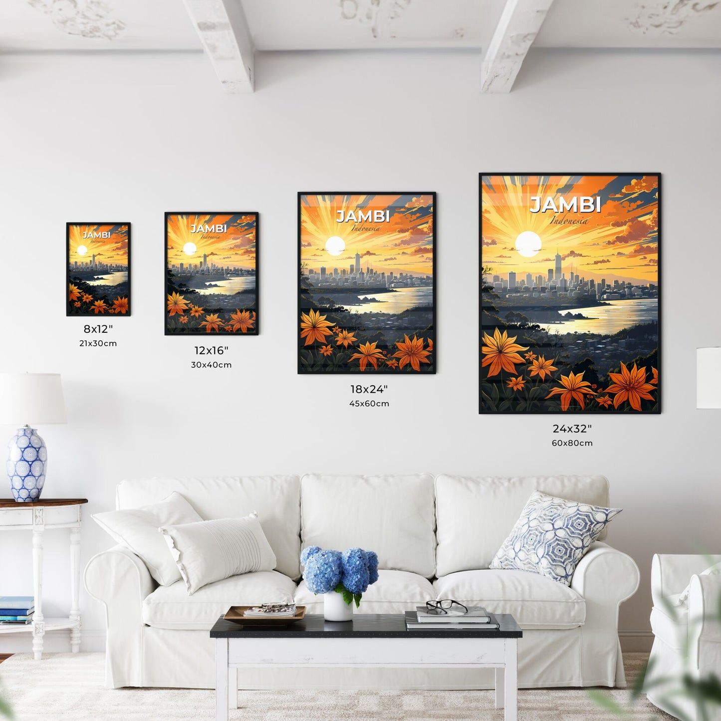 Jambi Indonesia Cityscape Skyline - Painted City Landscape Urban River Default Title