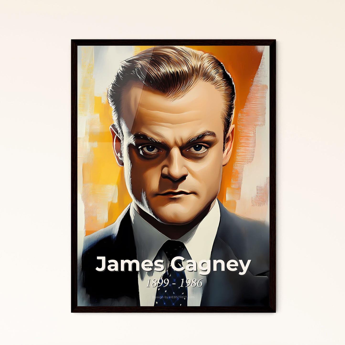 Portrait of James Cagney, 1899 - 1986. Impressionistic painting of a man in a suit.