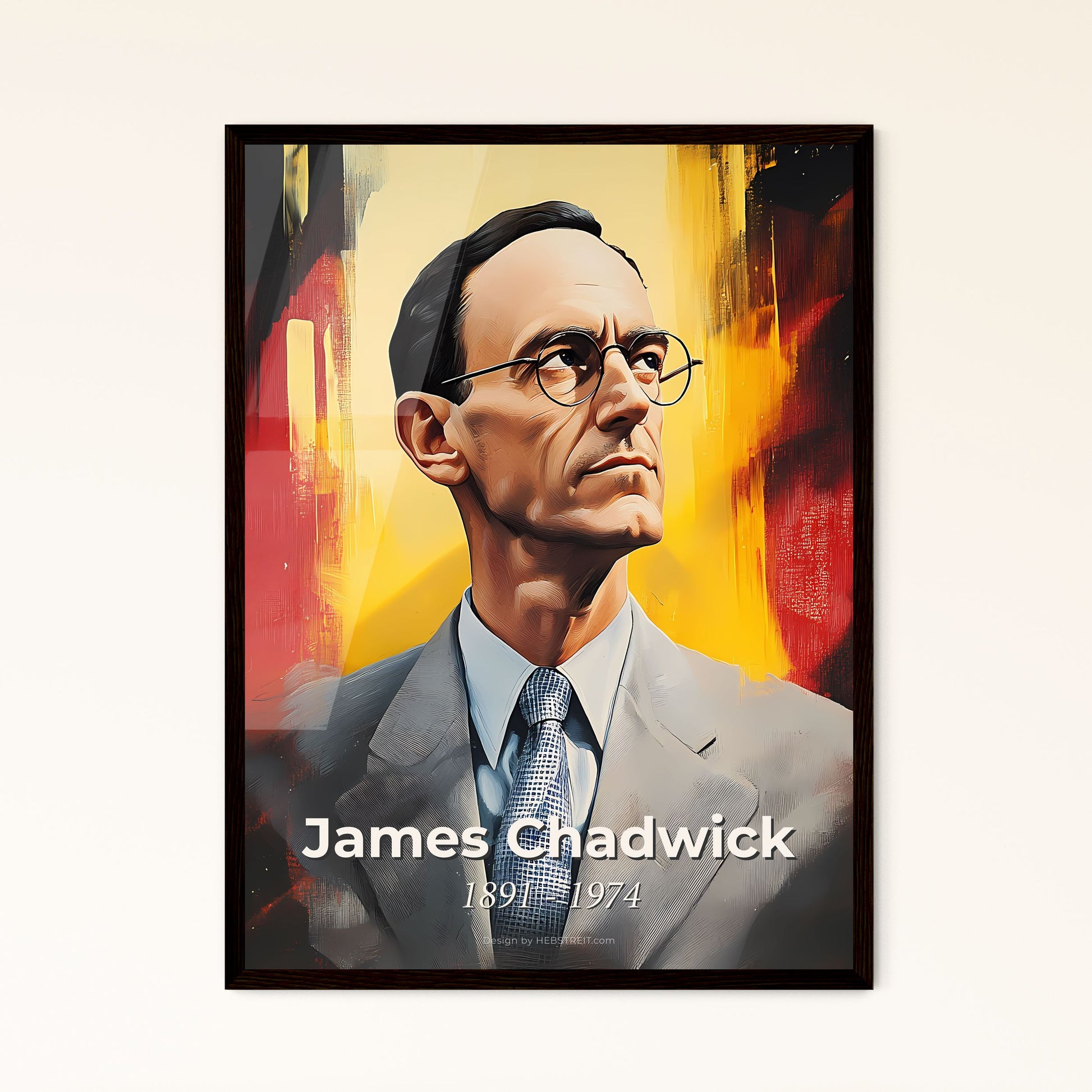 Portrait of James Chadwick, 1891 - 1974. Impressionistic painting of a man in a suit and tie.