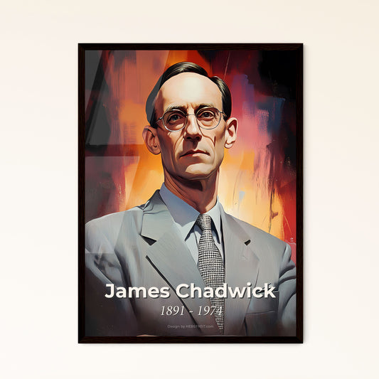 Portrait of James Chadwick, 1891 - 1974. Impressionistic painting of a man in a suit and tie.