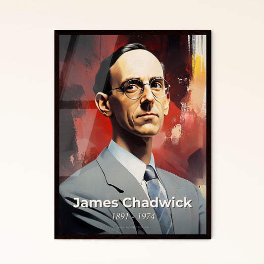 Portrait of James Chadwick, 1891 - 1974. Impressionistic painting of a man in a suit and tie.