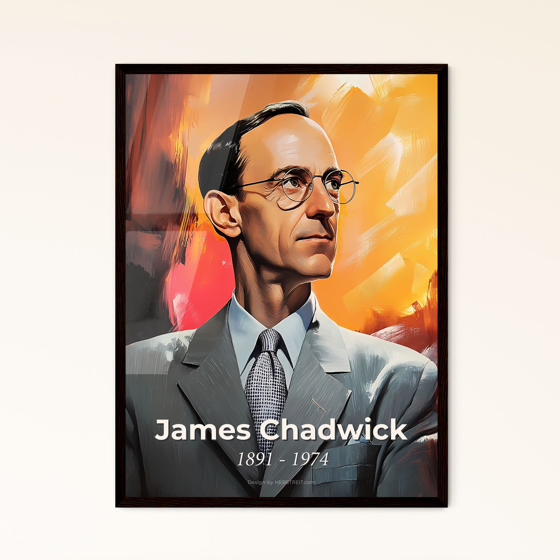 Portrait of James Chadwick, 1891 - 1974. Impressionistic painting of a man in a suit and tie.