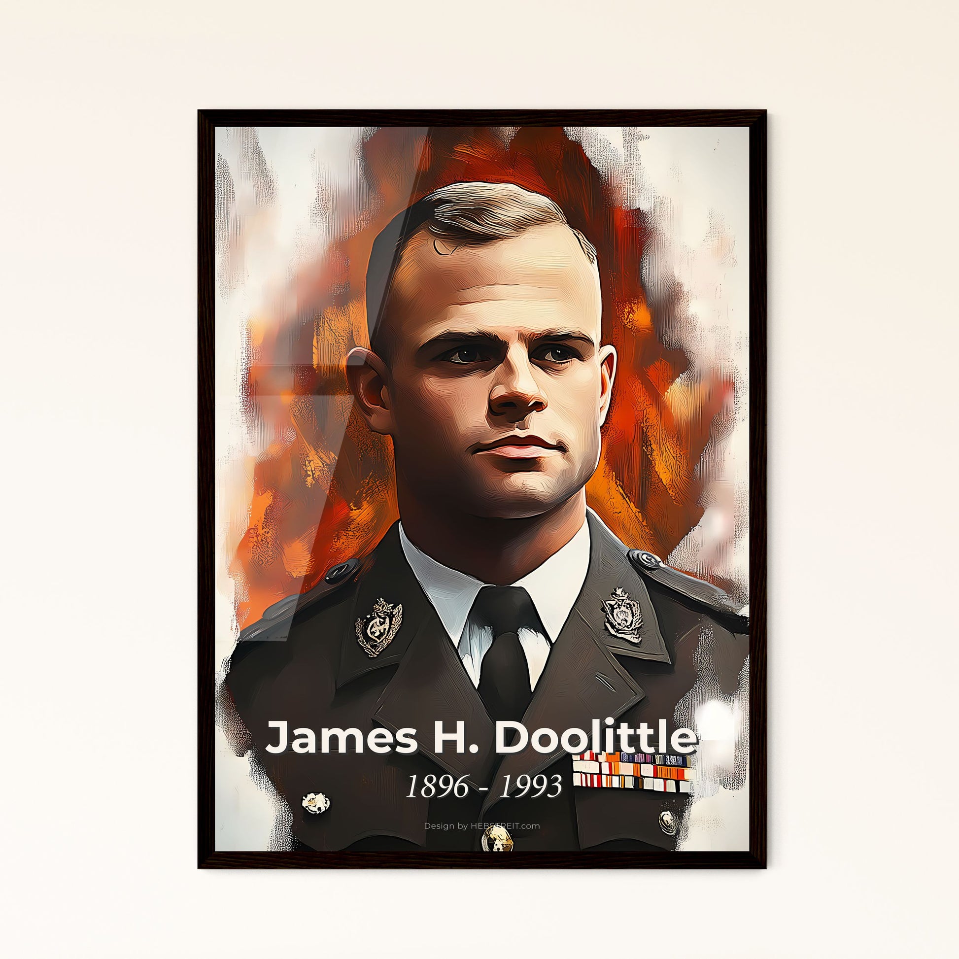 Portrait of James H. Doolittle, 1896 - 1993. Impressionistic painting of a man in a uniform.