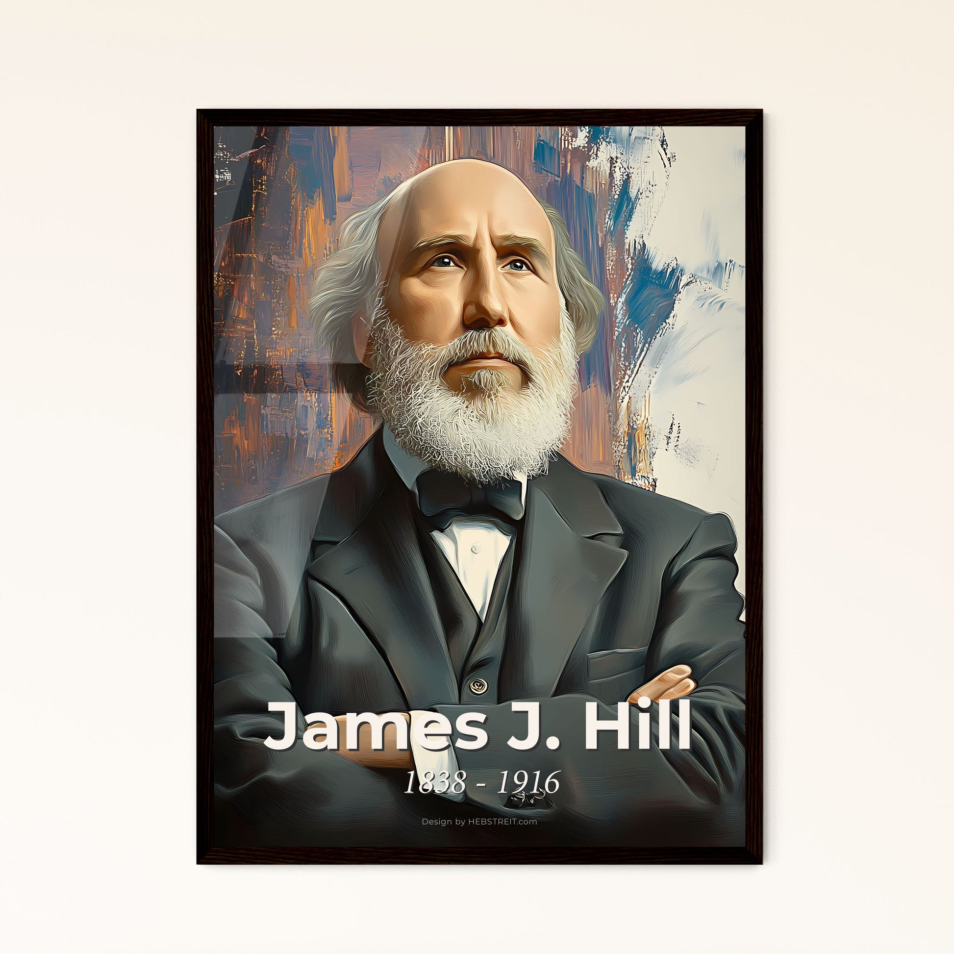 Portrait of James J. Hill, 1838 - 1916. Impressionistic painting of a man with a beard and a suit.