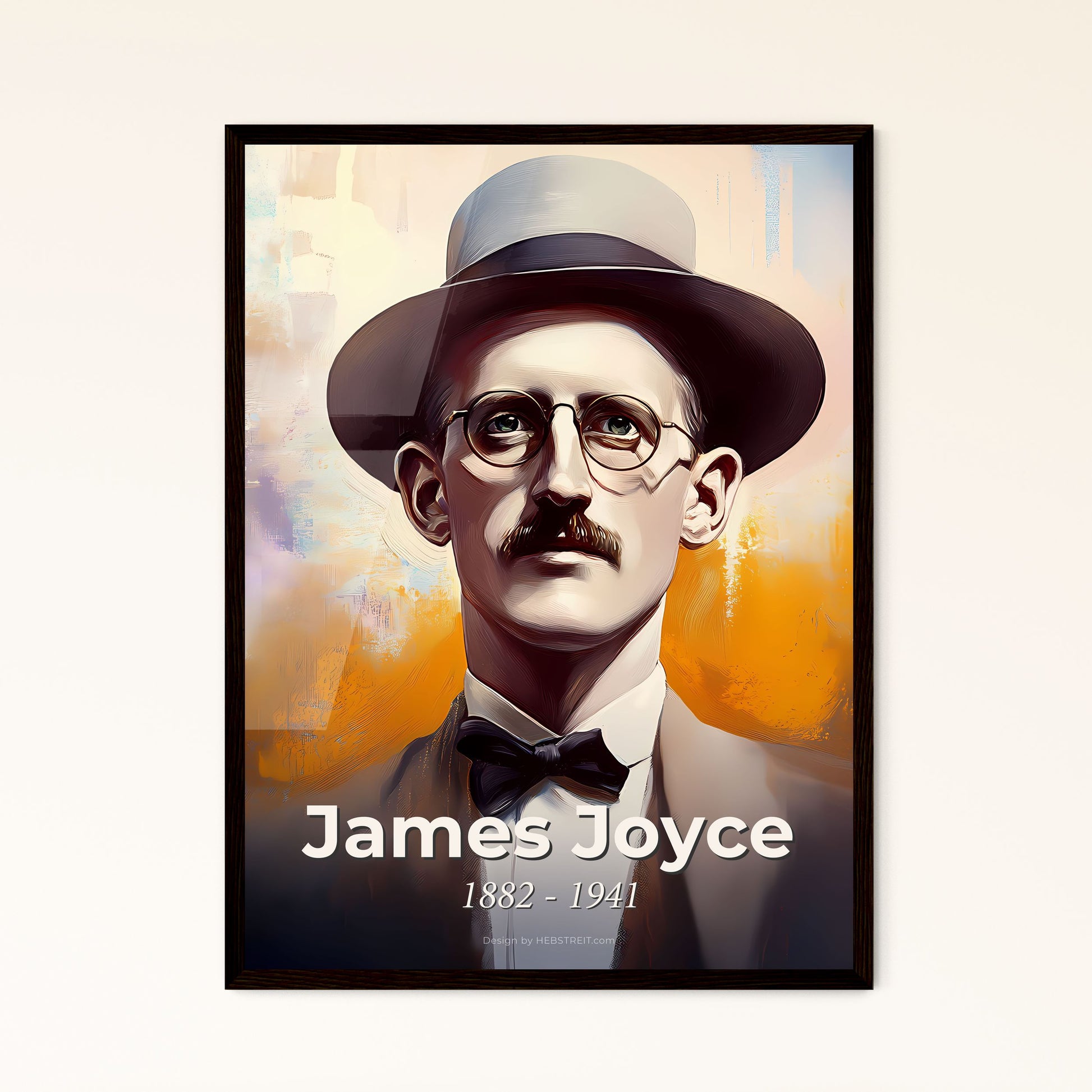 Portrait of James Joyce, 1882 - 1941. Impressionistic painting of a man wearing a hat and glasses.