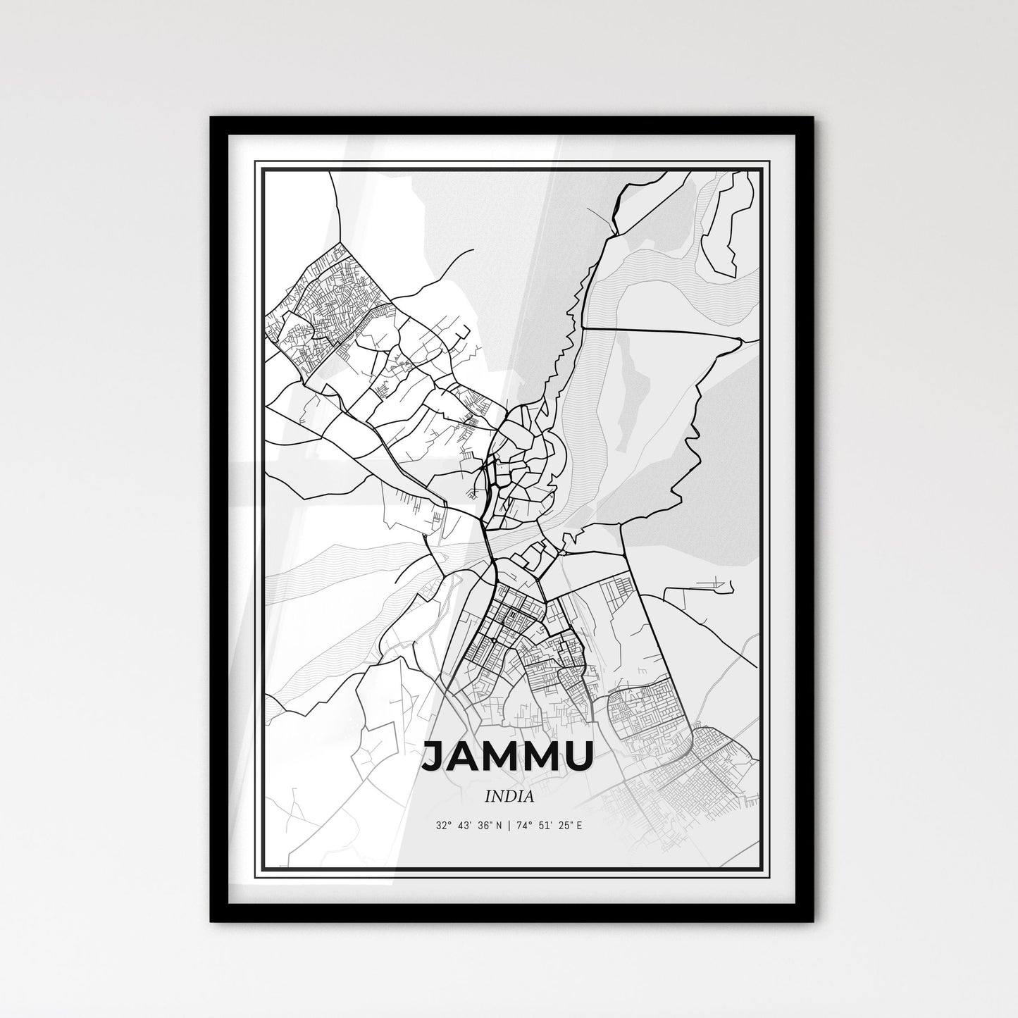 Jammu India - Scandinavian Style City Map for Modern Home Decor