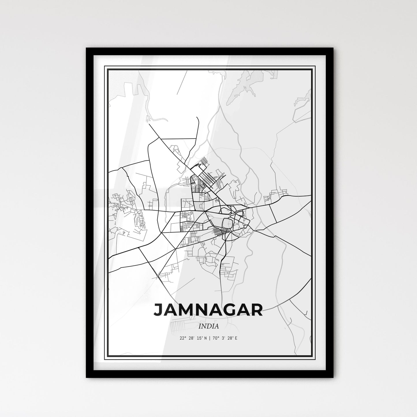 Jamnagar India - Scandinavian Style City Map for Modern Home Decor