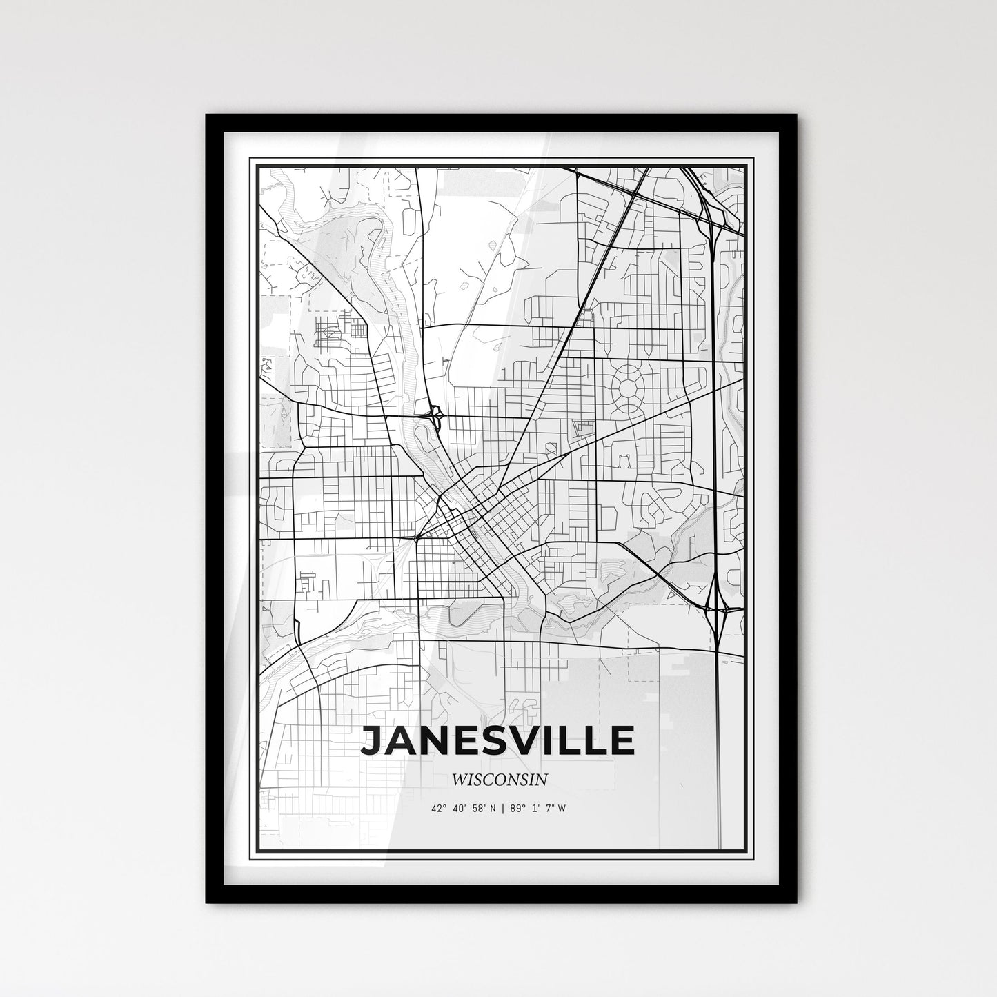 Janesville Wisconsin - Scandinavian Style City Map for Modern Home Decor