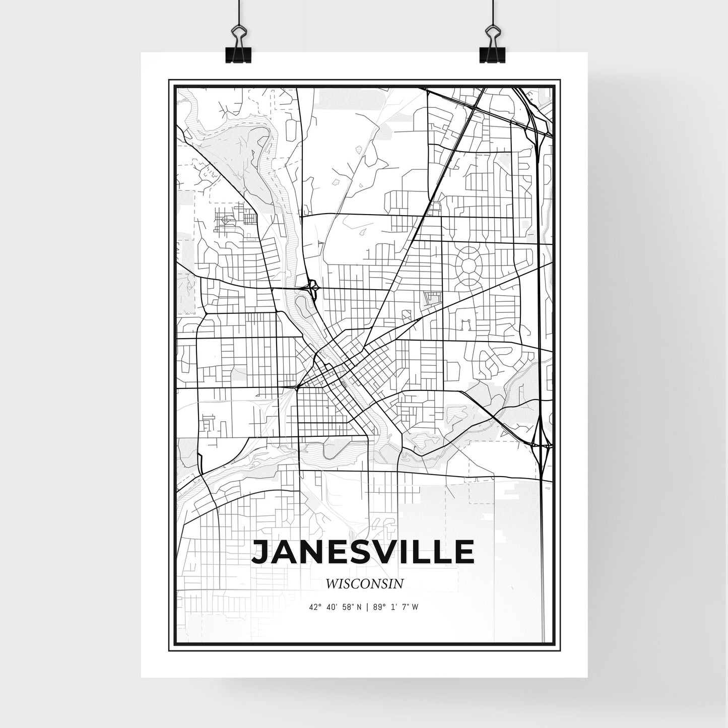 Janesville Wisconsin - Premium City Map Poster