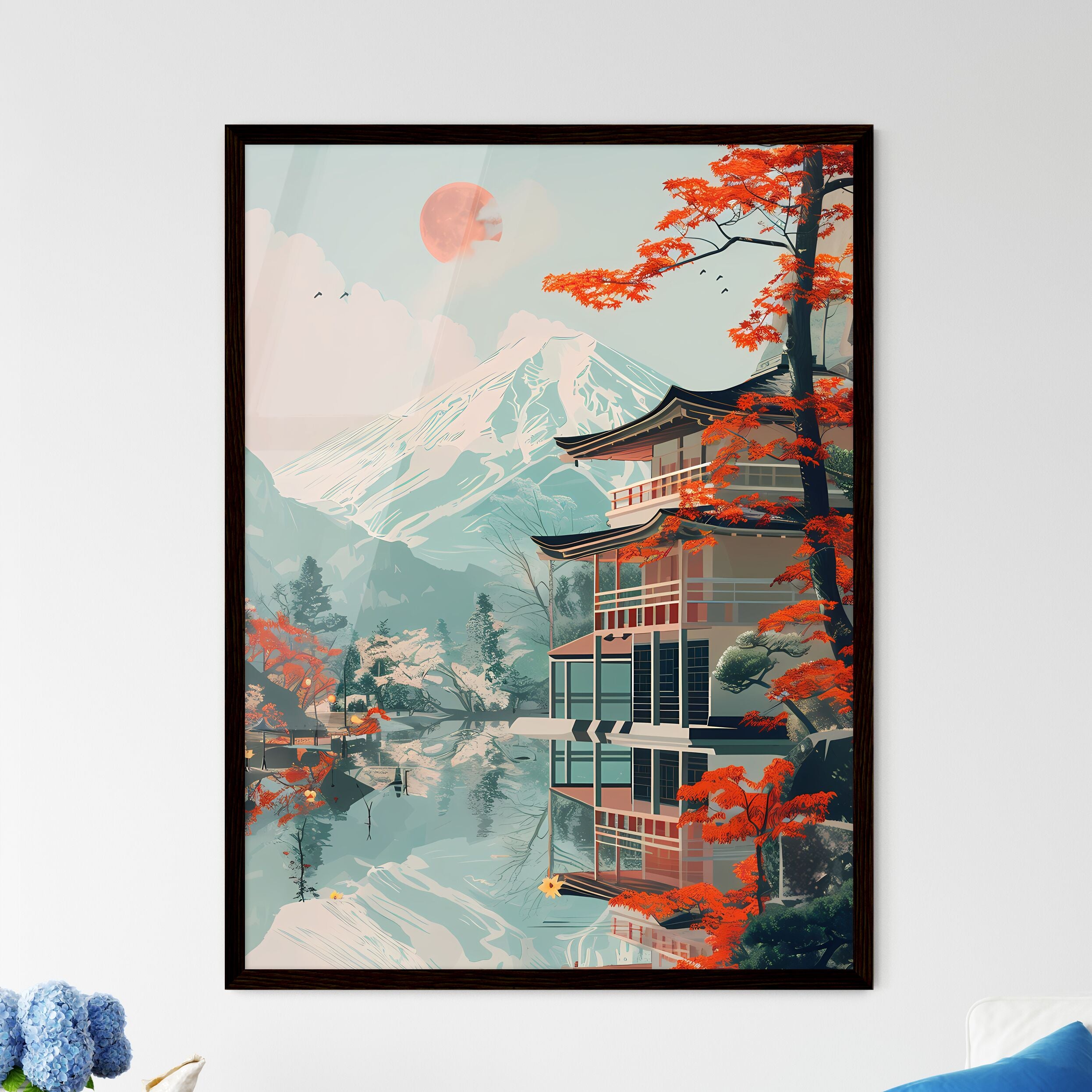 Japanese bauhaus building, poster for exhibition, high detailed