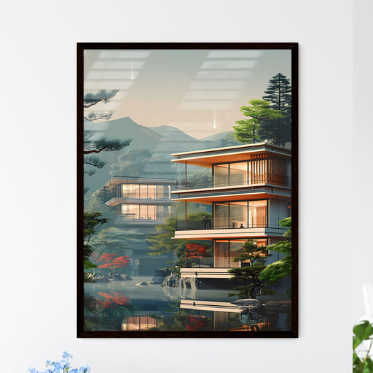 Japanese Bauhaus Building Exhibition Poster, Digital Art, Modernism, Architecture, Nature, Detailed Painting Default Title