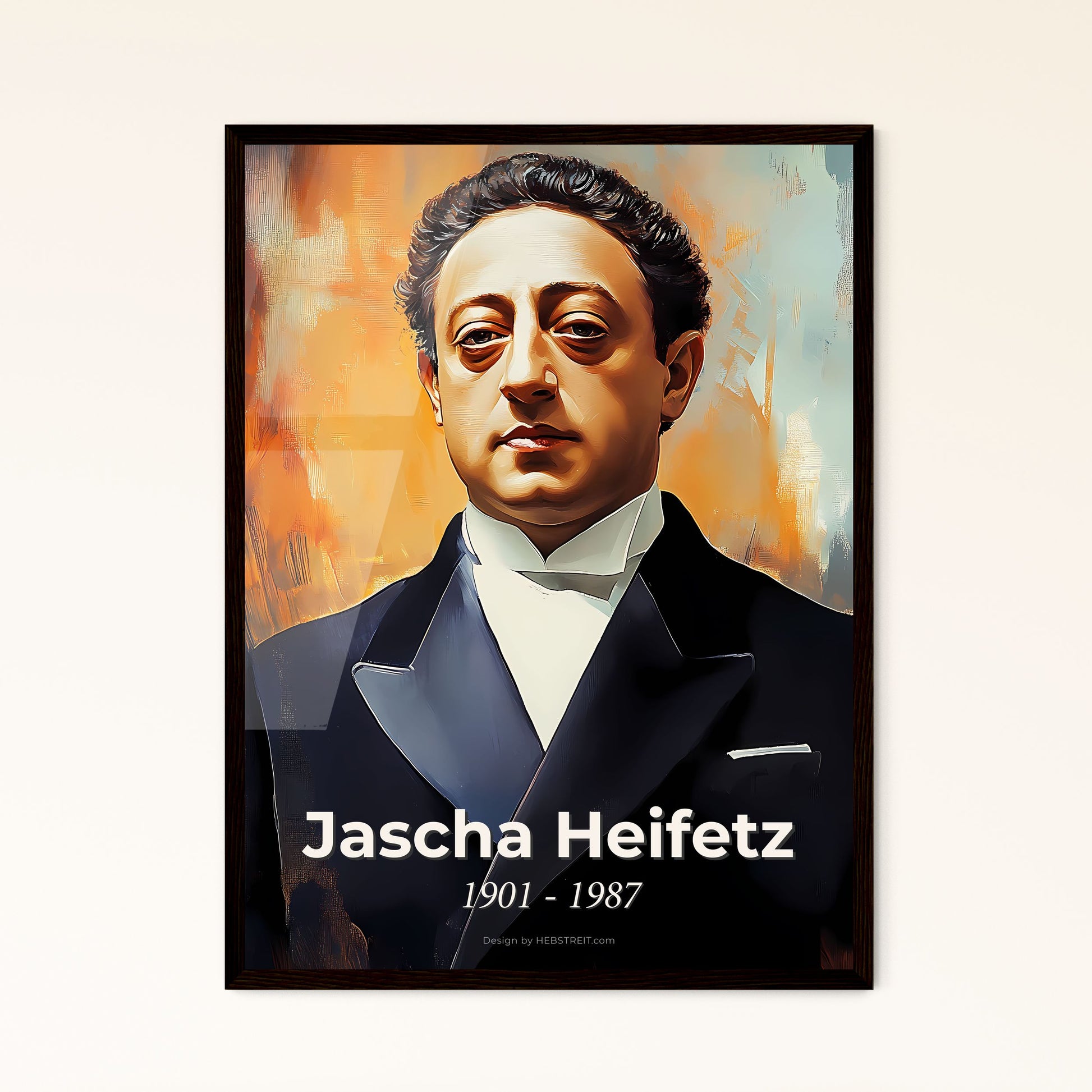 Portrait of Jascha Heifetz, 1901 - 1987. Impressionistic painting of a man in a suit.