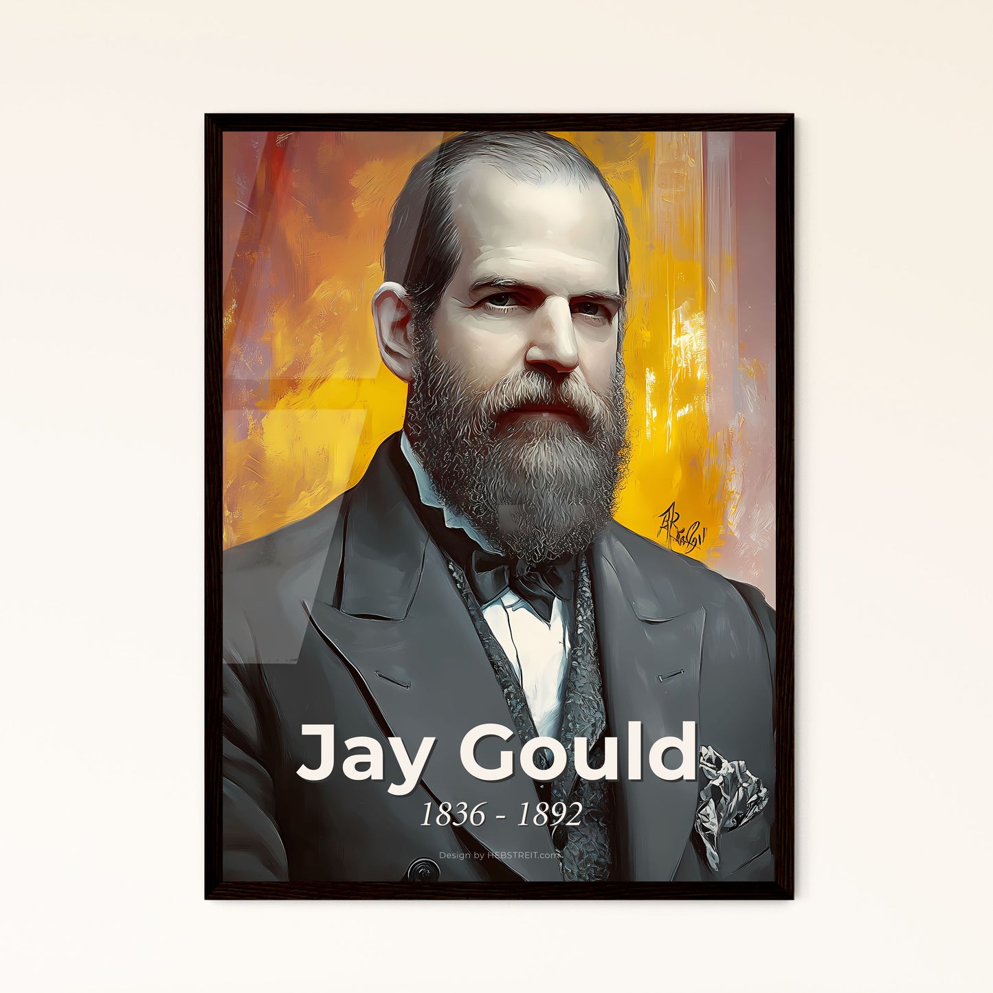 Portrait of Jay Gould, 1836 - 1892. Impressionistic painting of a man with a beard.