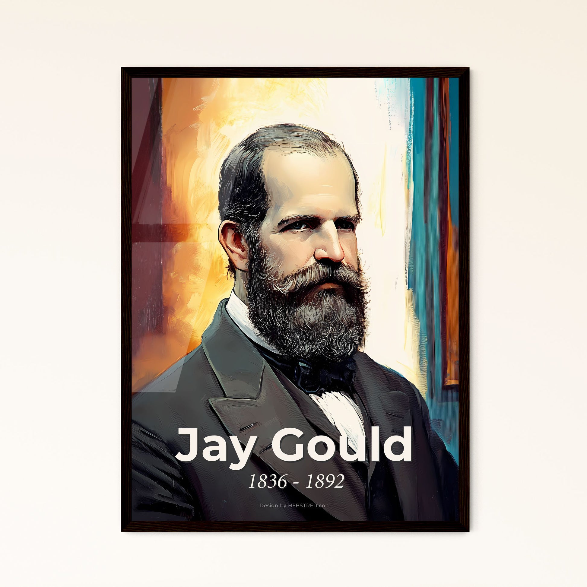 Portrait of Jay Gould, 1836 - 1892. Impressionistic painting of a man with a beard.