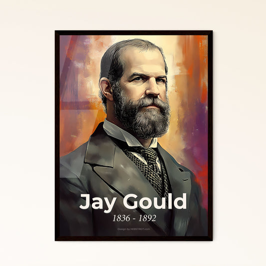 Portrait of Jay Gould, 1836 - 1892. Impressionistic painting of a man with a beard.