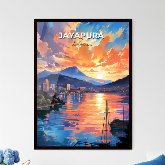 Vibrant Artistic Skyline of Jayapura Indonesia Sunset Hues Painting Cityscape Default Title