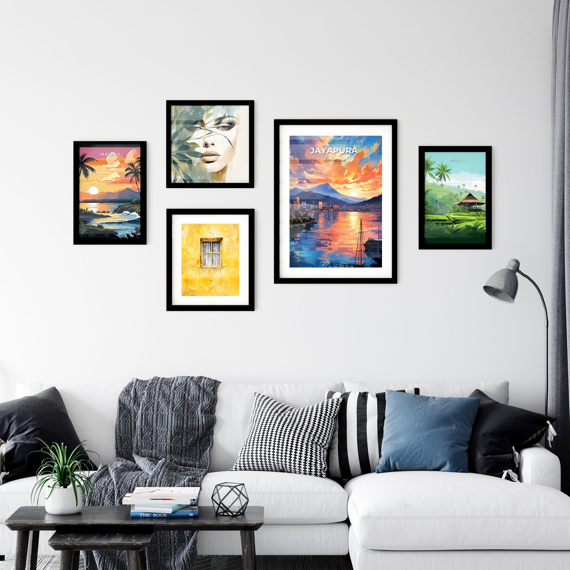 Vibrant Artistic Skyline of Jayapura Indonesia Sunset Hues Painting Cityscape Default Title