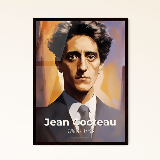 Portrait of Jean Cocteau, 1889 - 1963. Impressionistic painting of a man in a suit and tie.