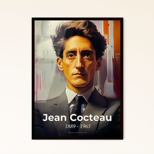 Portrait of Jean Cocteau, 1889 - 1963. Impressionistic painting of a man in a suit and tie.