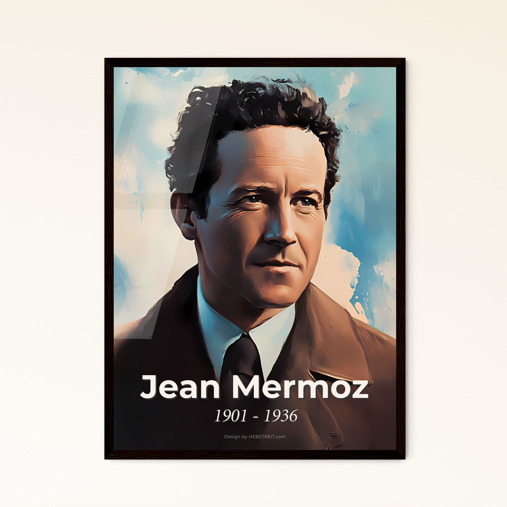 Portrait of Jean Mermoz, 1901 - 1936. Impressionistic painting of a man in a suit and tie.