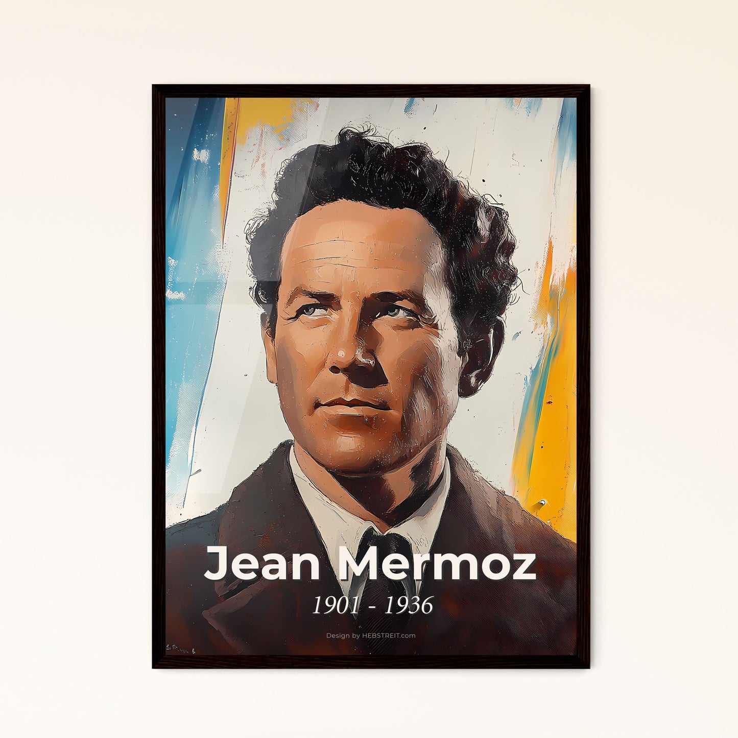 Portrait of Jean Mermoz, 1901 - 1936. Impressionistic painting of a man in a suit.