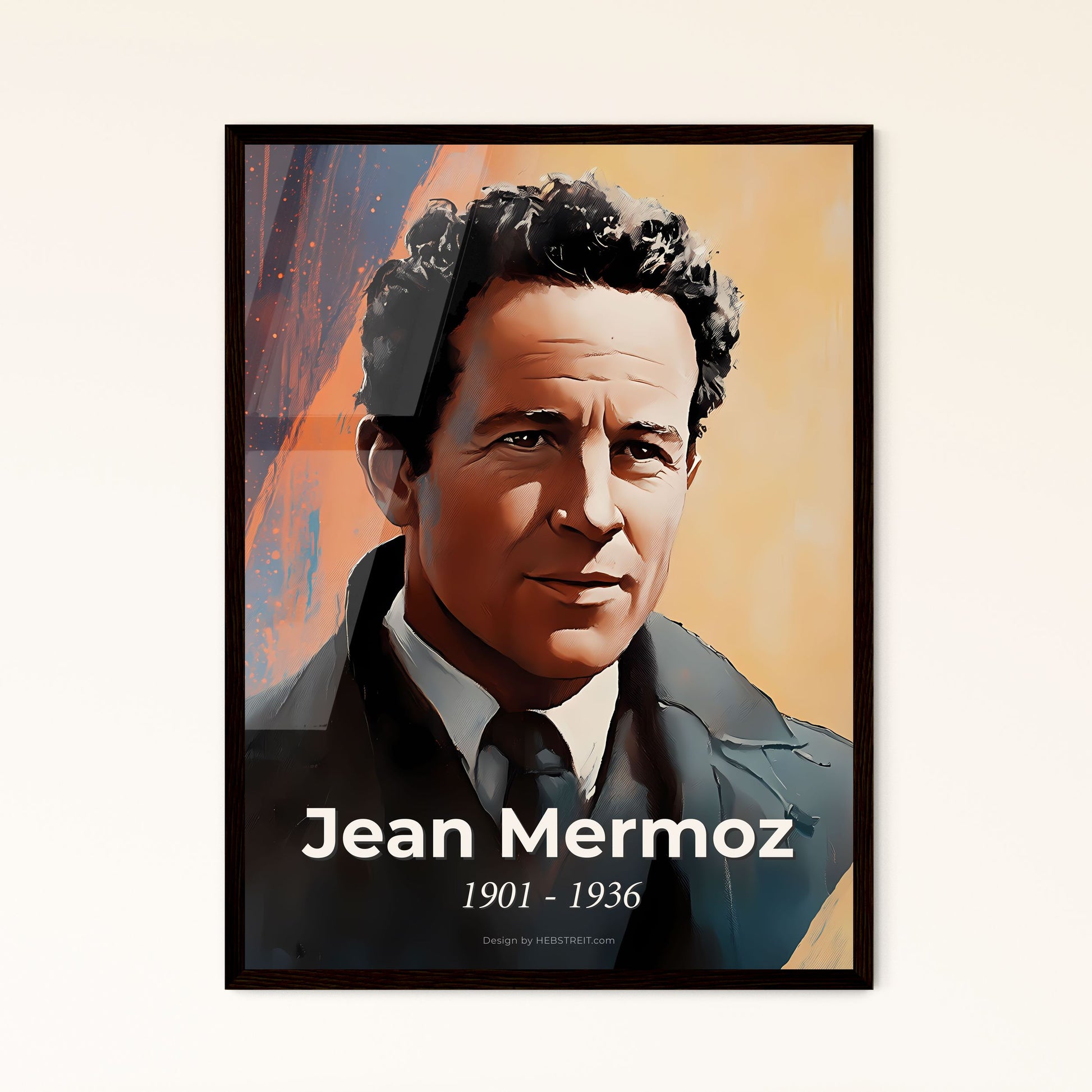 Portrait of Jean Mermoz, 1901 - 1936. Impressionistic painting of a man in a suit.