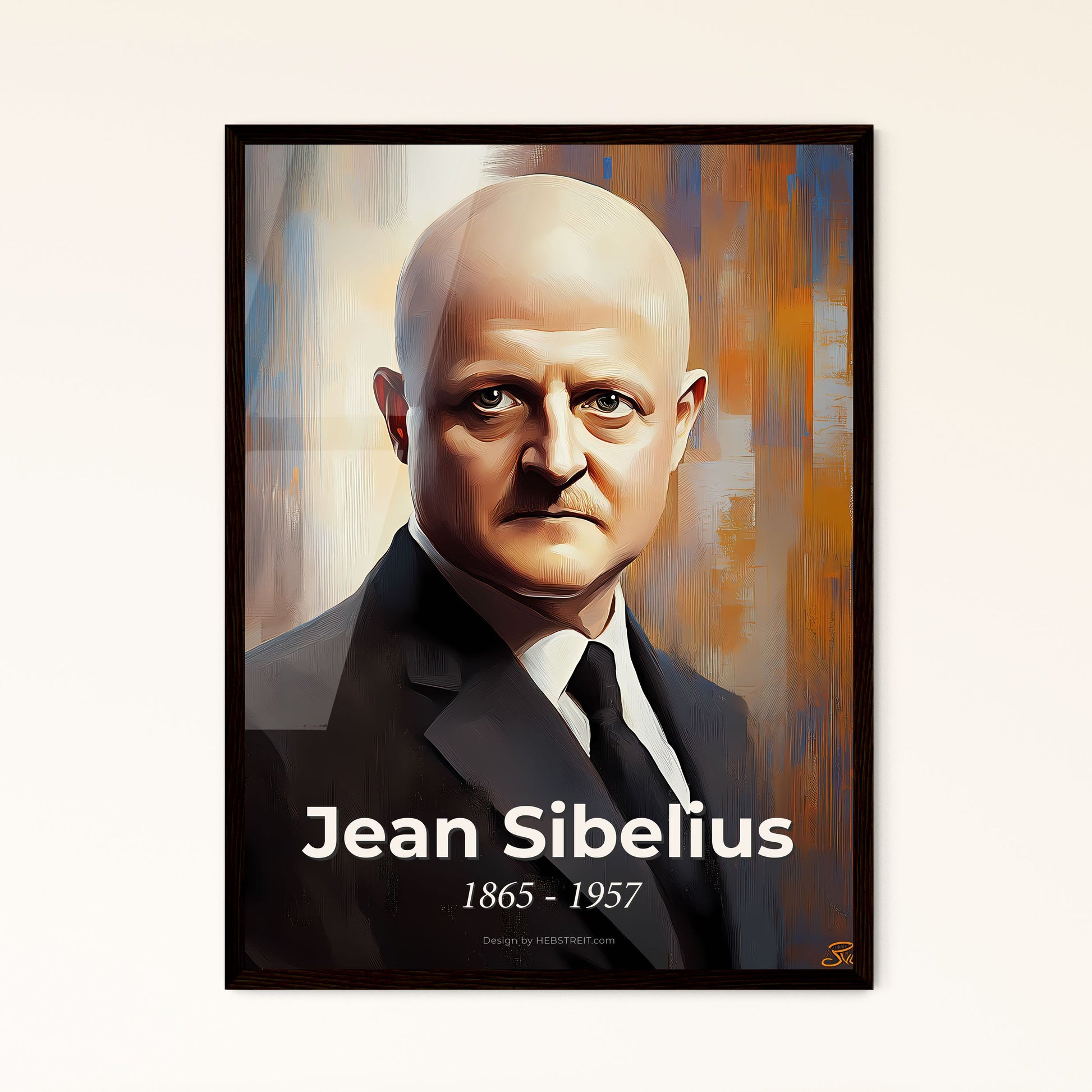 Portrait of Jean Sibelius, 1865 - 1957. Impressionistic painting of a man in a suit.