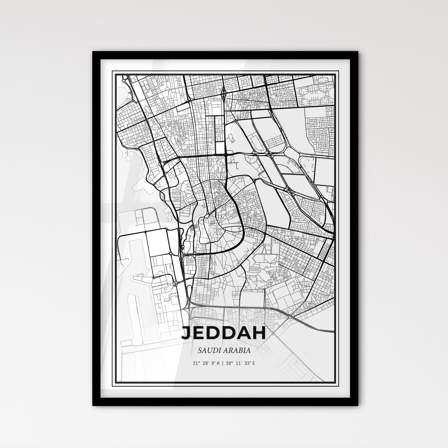 Jeddah Saudi Arabia - Scandinavian Style City Map for Modern Home Decor