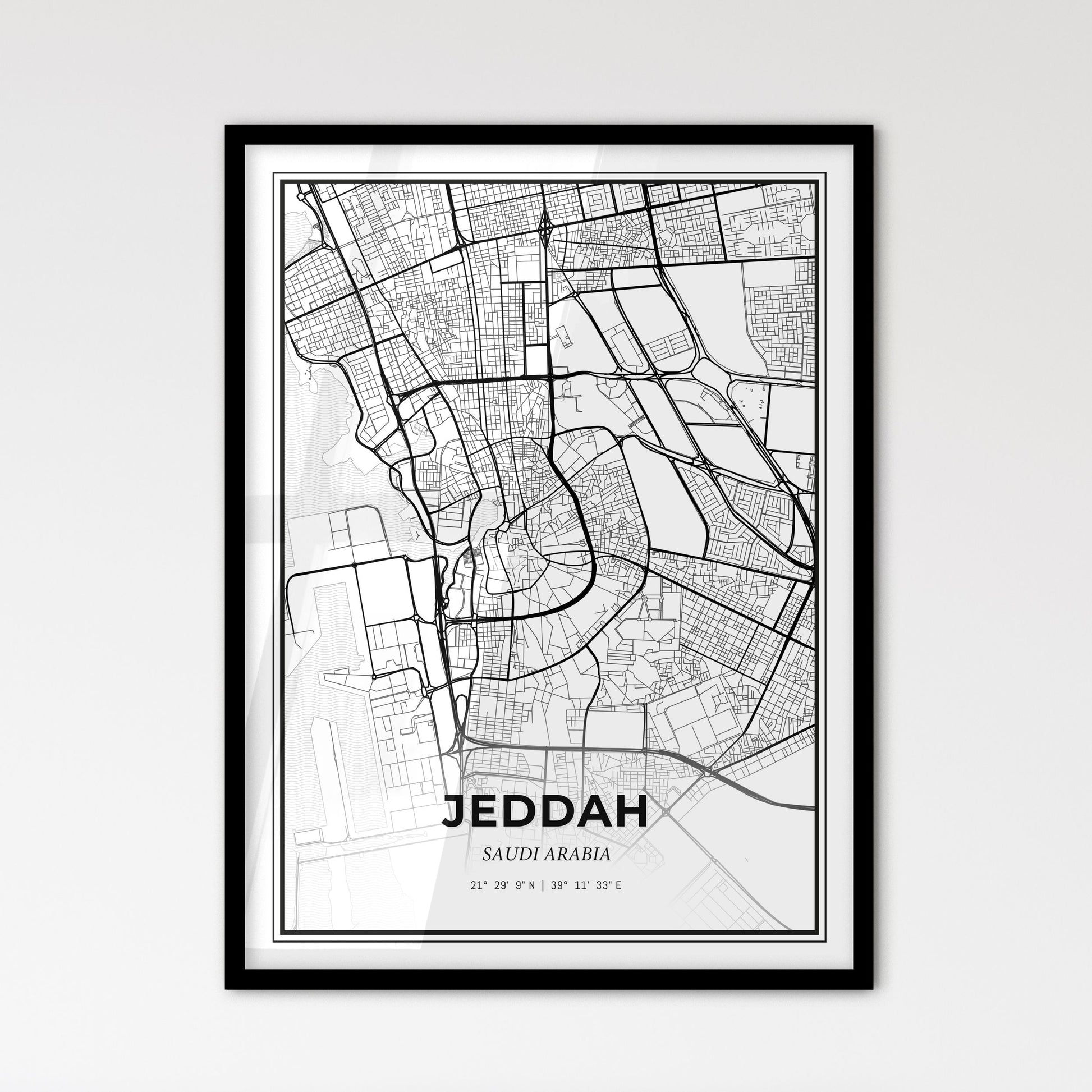 Jeddah Saudi Arabia - Scandinavian Style City Map for Modern Home Decor