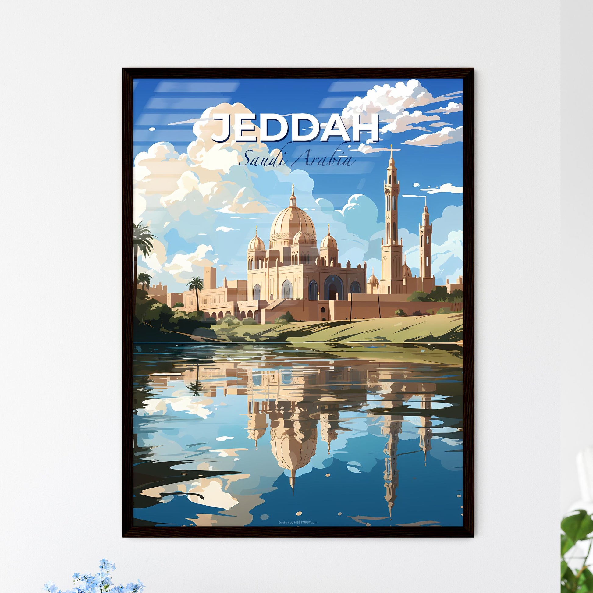 Painting of Jeddah Skyline with Building and Water in Vibrant Color Default Title