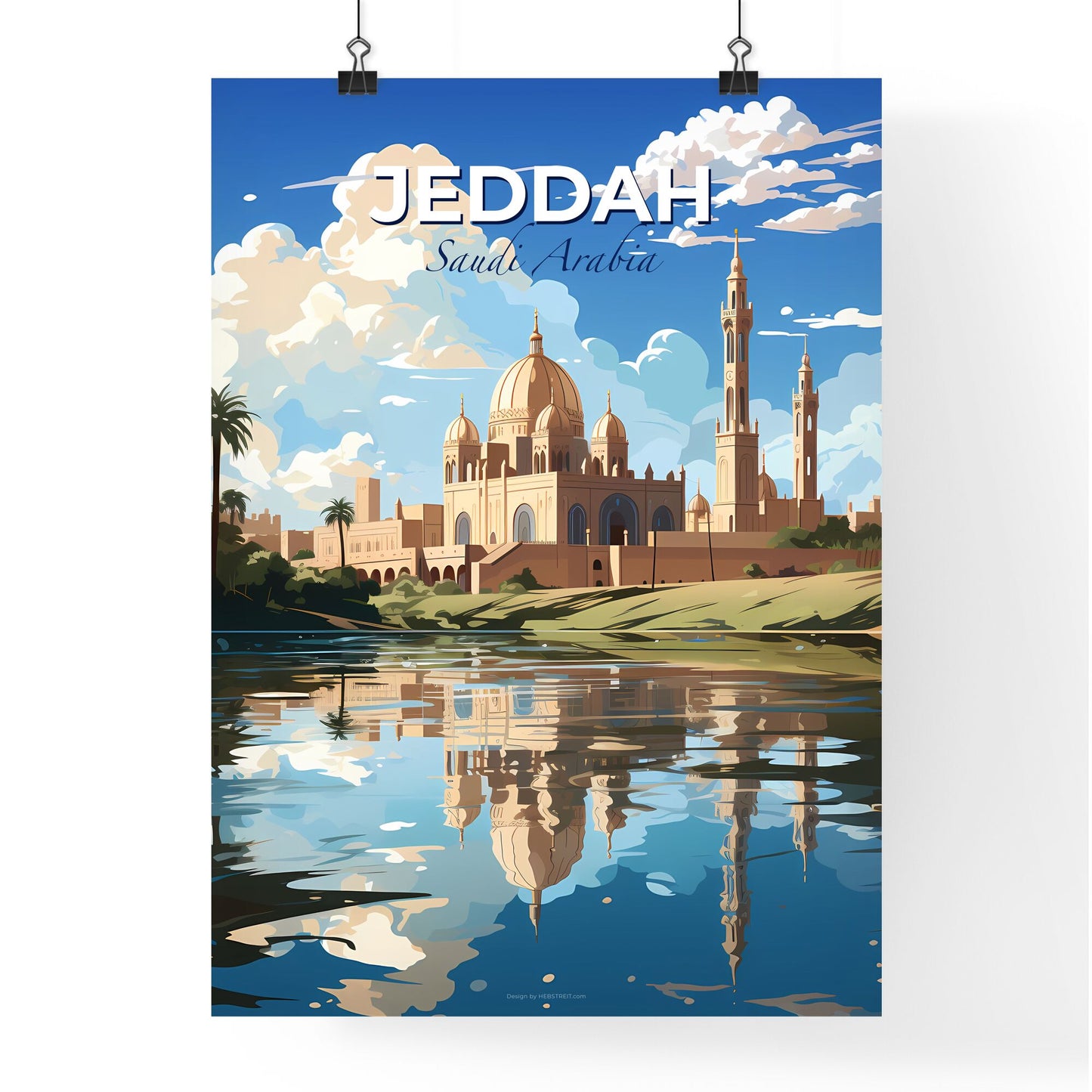 Painting of Jeddah Skyline with Building and Water in Vibrant Color Default Title