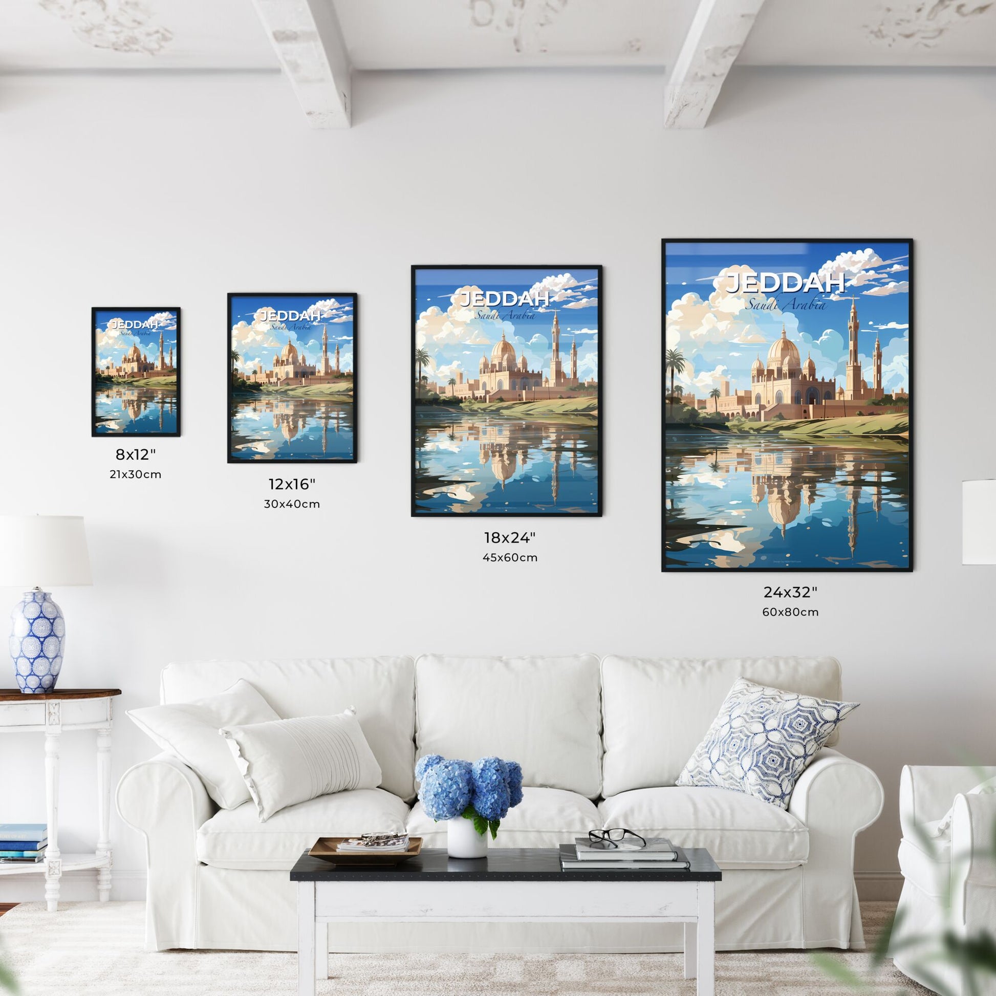 Painting of Jeddah Skyline with Building and Water in Vibrant Color Default Title