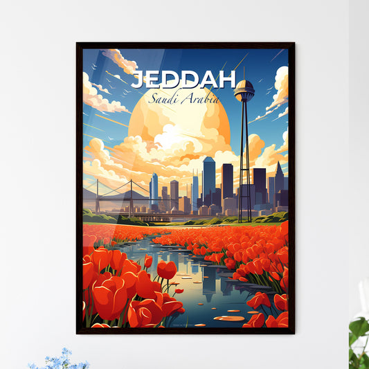 Cityscape Painting: Jeddah Skyline with Blooming River and Cityscape Background Default Title