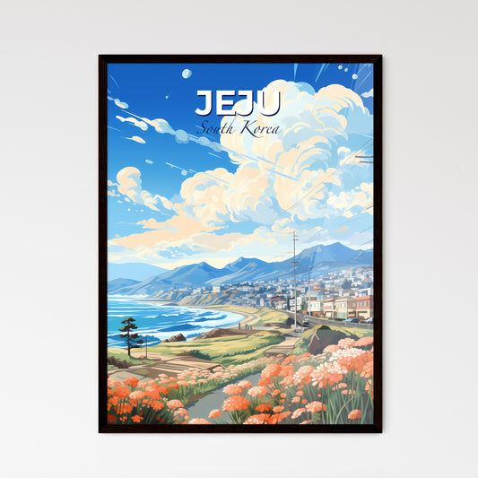 Vibrant Jeju Skyline Art: Beach and Town Landscape Painting, South Korea Default Title