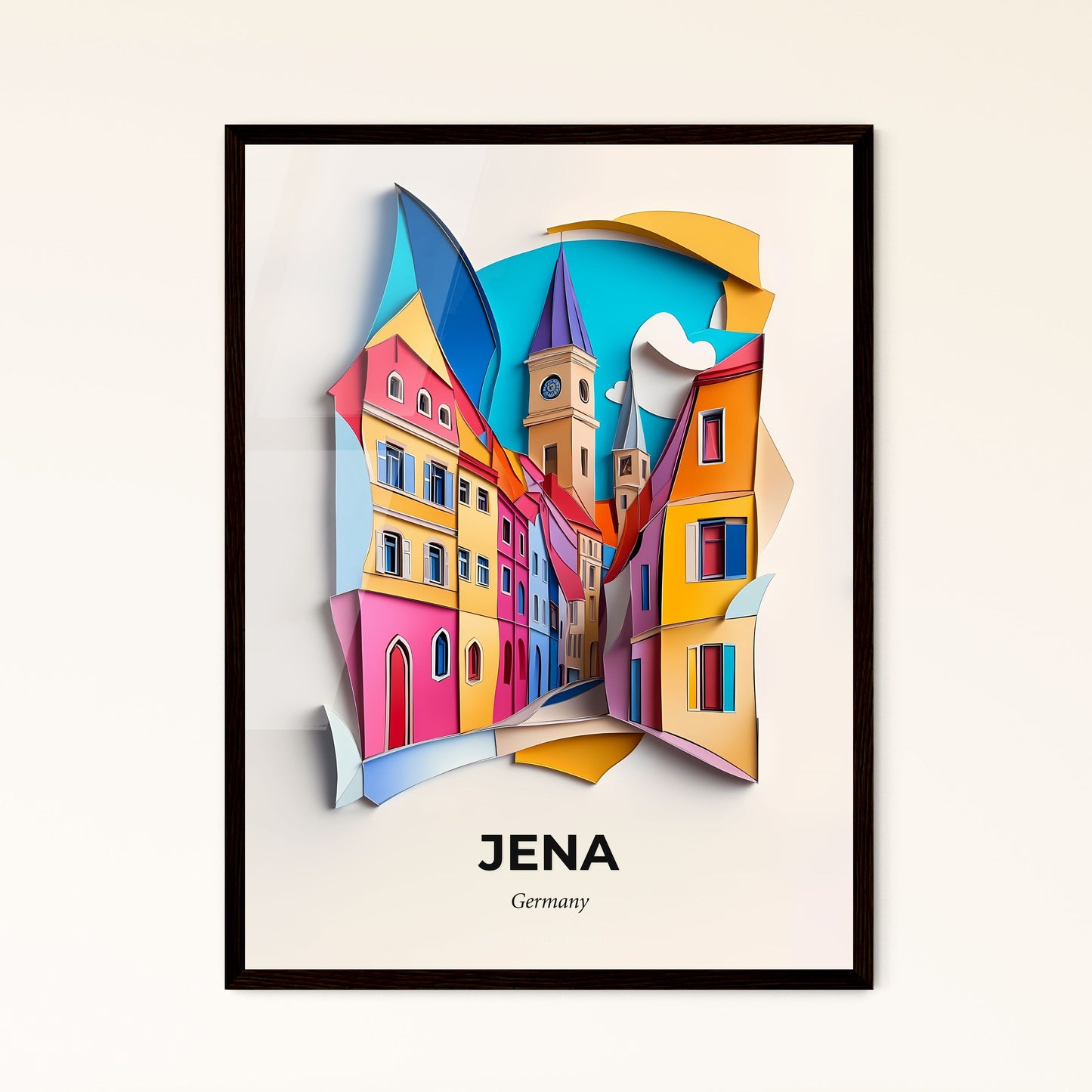 Vivid Jena, Germany - a paper cut of a city with a clock tower