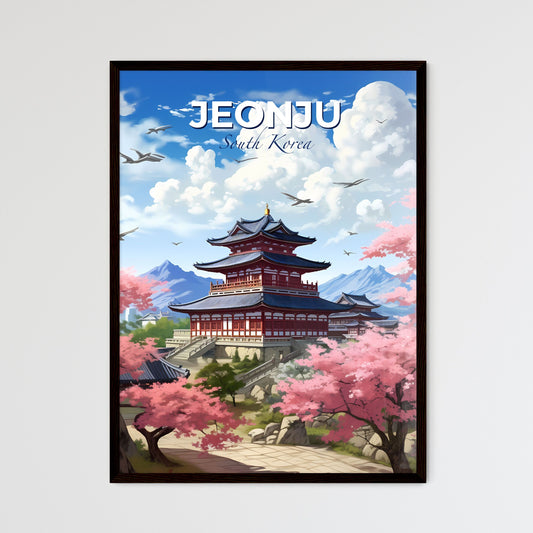 Jeonju Skyline Panorama South Korea Building Pagoda Cherry Blossoms Vibrant Painting Abstract Default Title