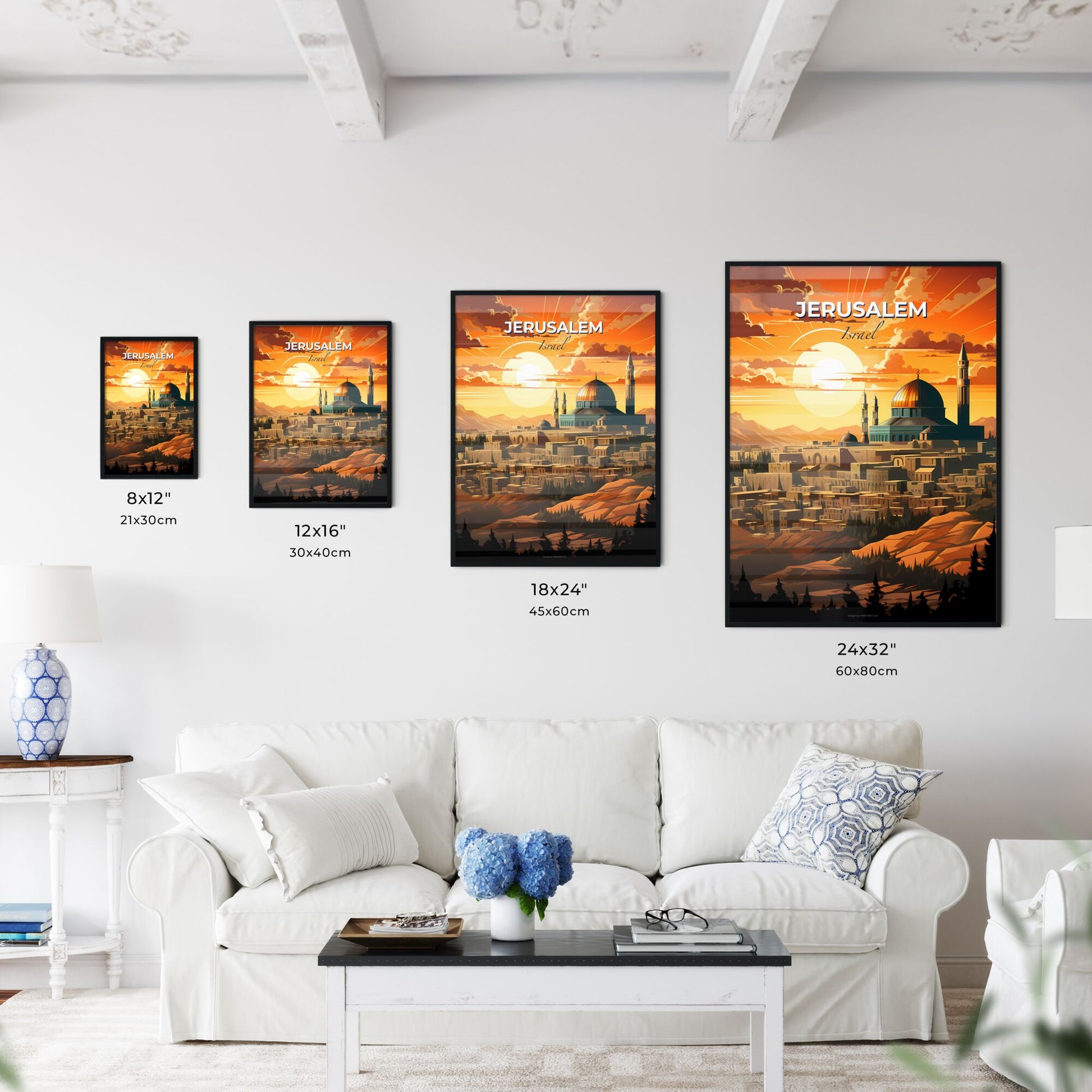 Colorful Artistic Jerusalem Skyline Cityscape Painting with Dome and Towers Default Title