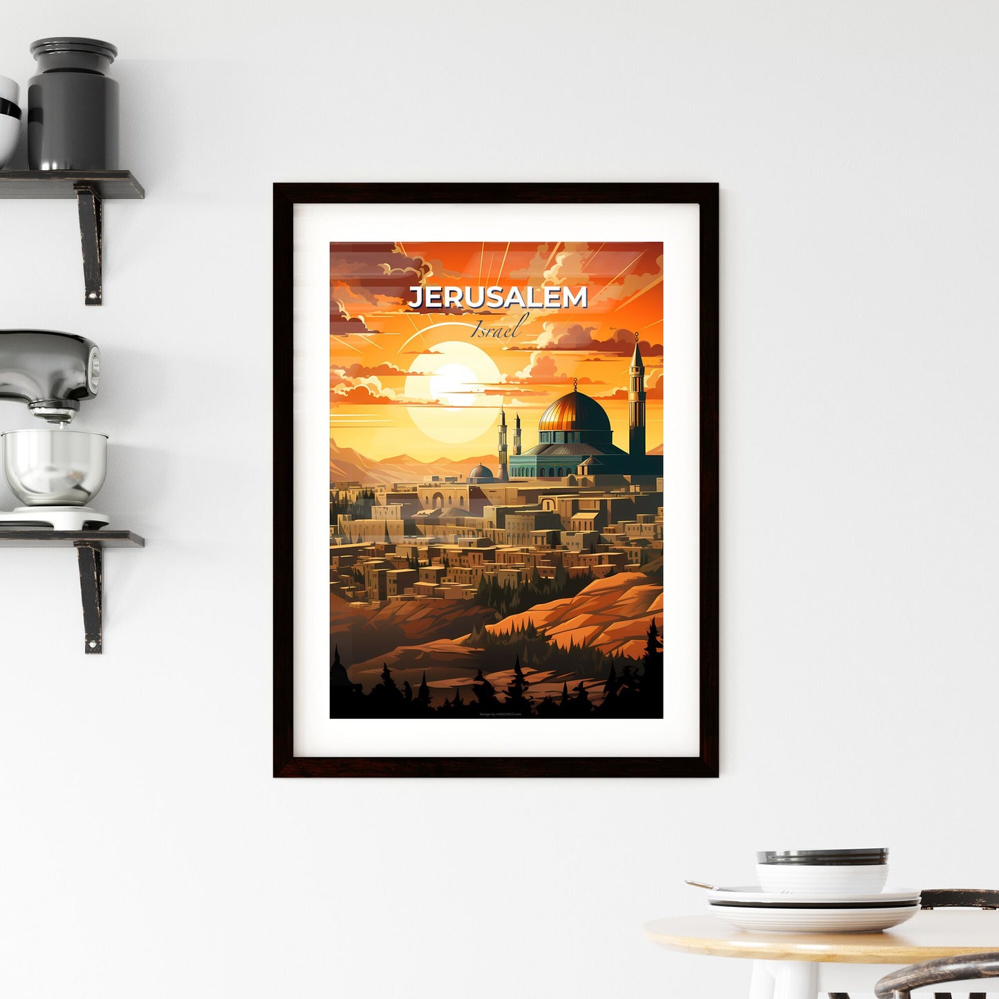 Colorful Artistic Jerusalem Skyline Cityscape Painting with Dome and Towers Default Title