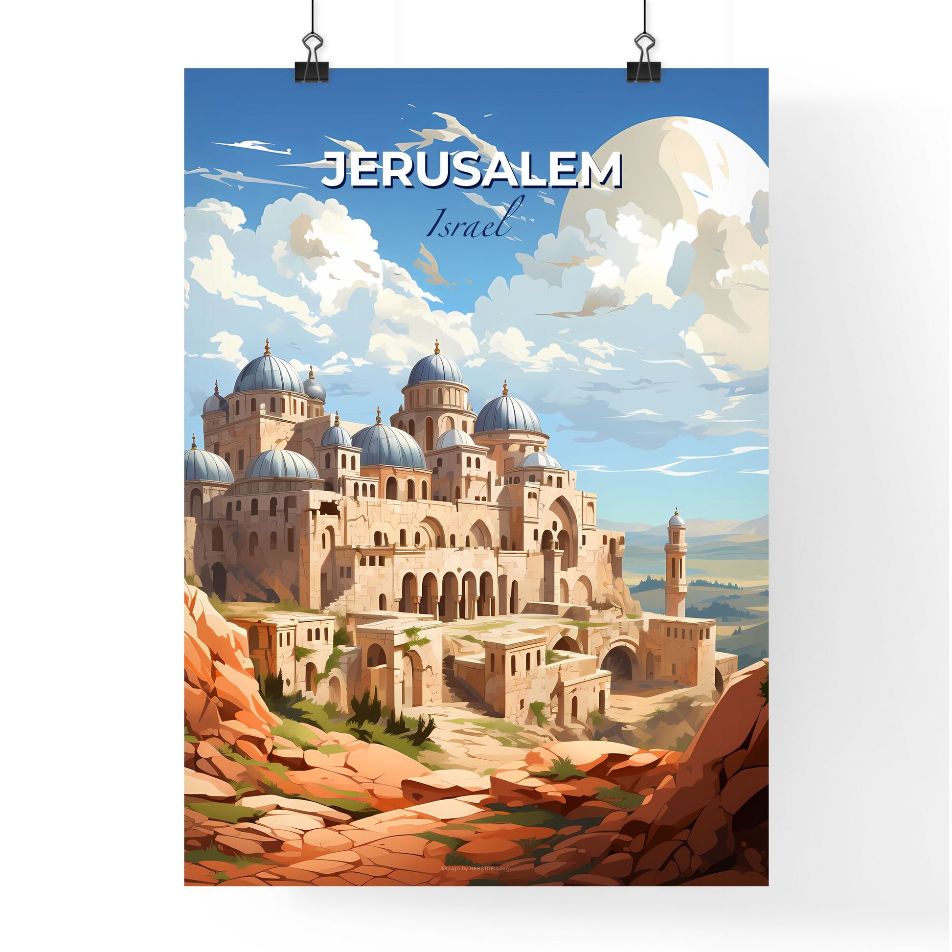 Vibrant Art Painting of Jerusalem Israel Skyline with Castle on Hill Default Title