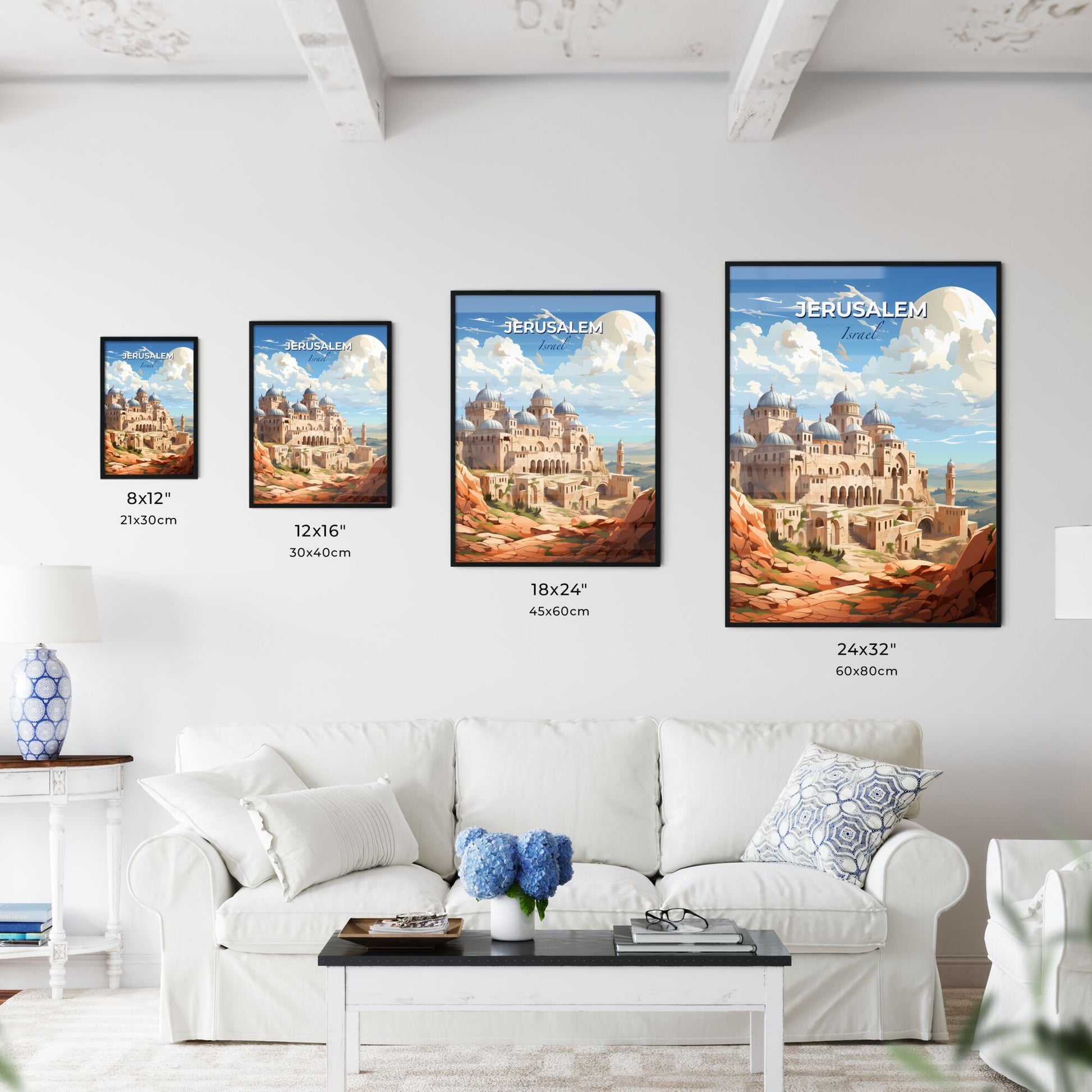 Vibrant Art Painting of Jerusalem Israel Skyline with Castle on Hill Default Title