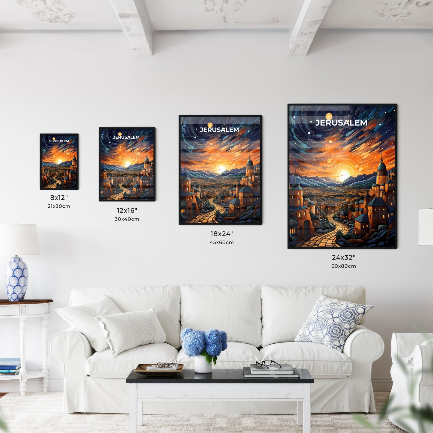 Jerusalem Skyline Painting - Colorful Sky with Stars and Mountains Default Title