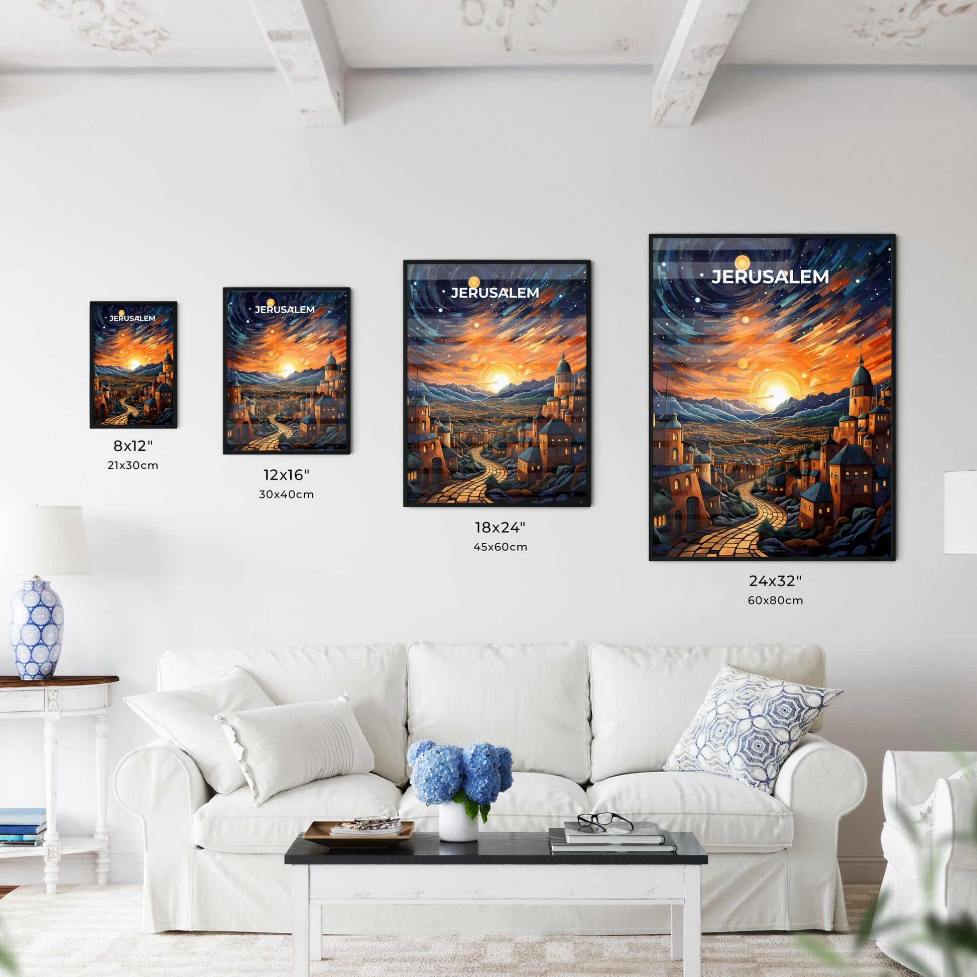 Jerusalem Skyline Painting - Colorful Sky with Stars and Mountains Default Title