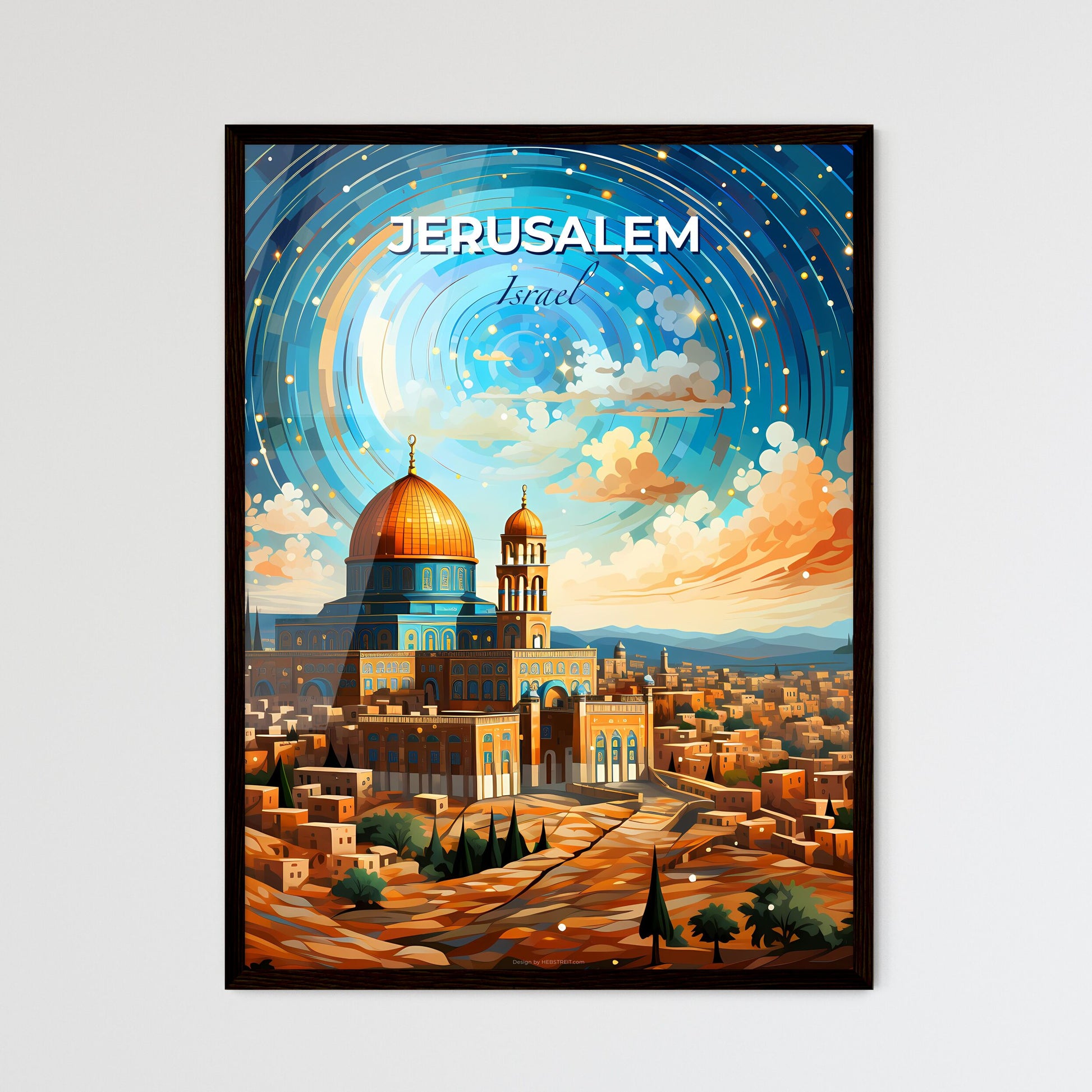 Jerusalem Israel Skyline Painting Art | Artistic Colorful Israel Church Dome Building Vibrant Default Title