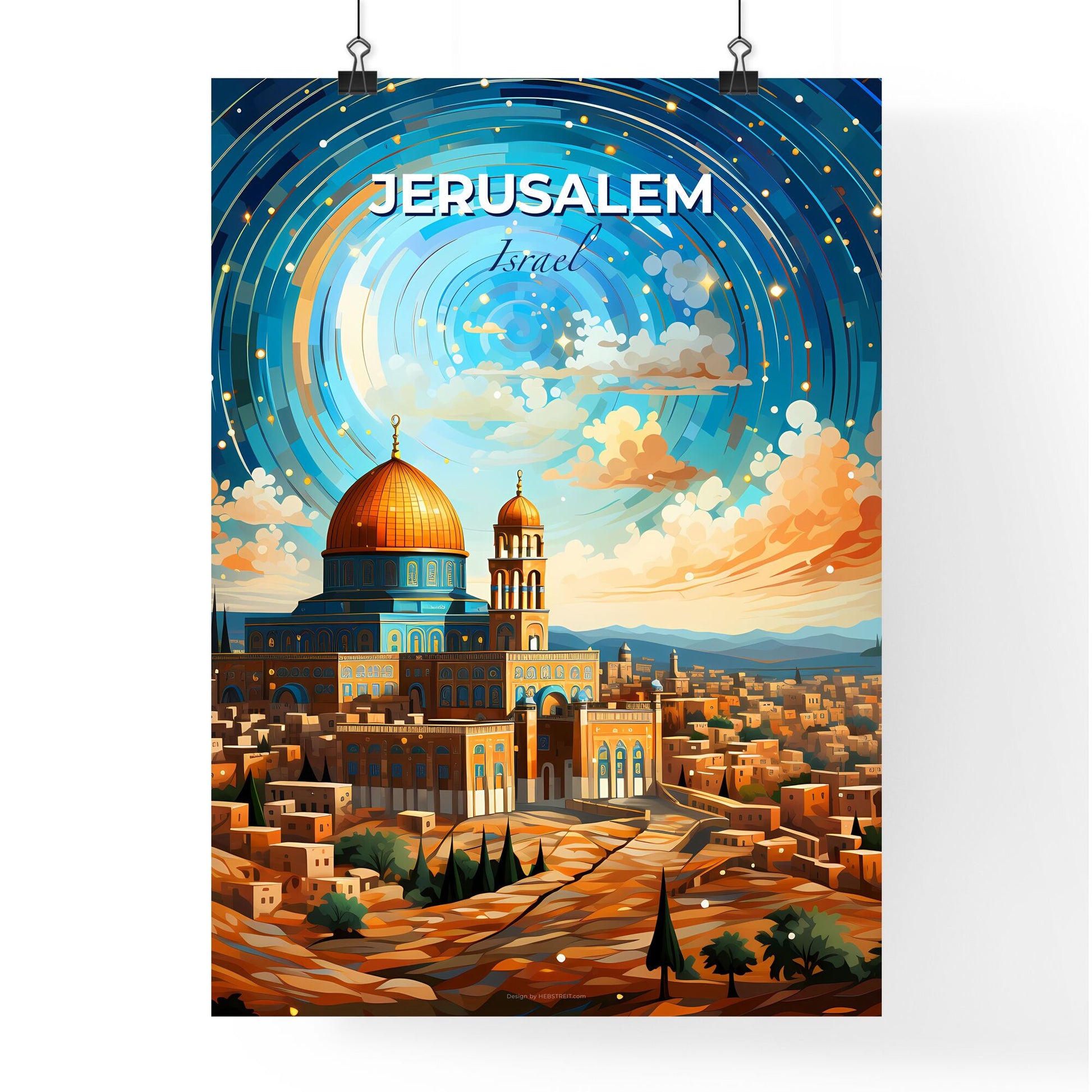 Jerusalem Israel Skyline Painting Art | Artistic Colorful Israel Church Dome Building Vibrant Default Title