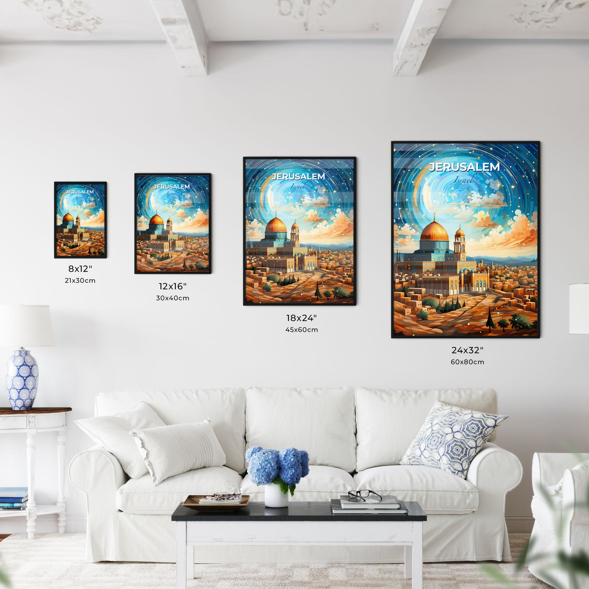 Jerusalem Israel Skyline Painting Art | Artistic Colorful Israel Church Dome Building Vibrant Default Title