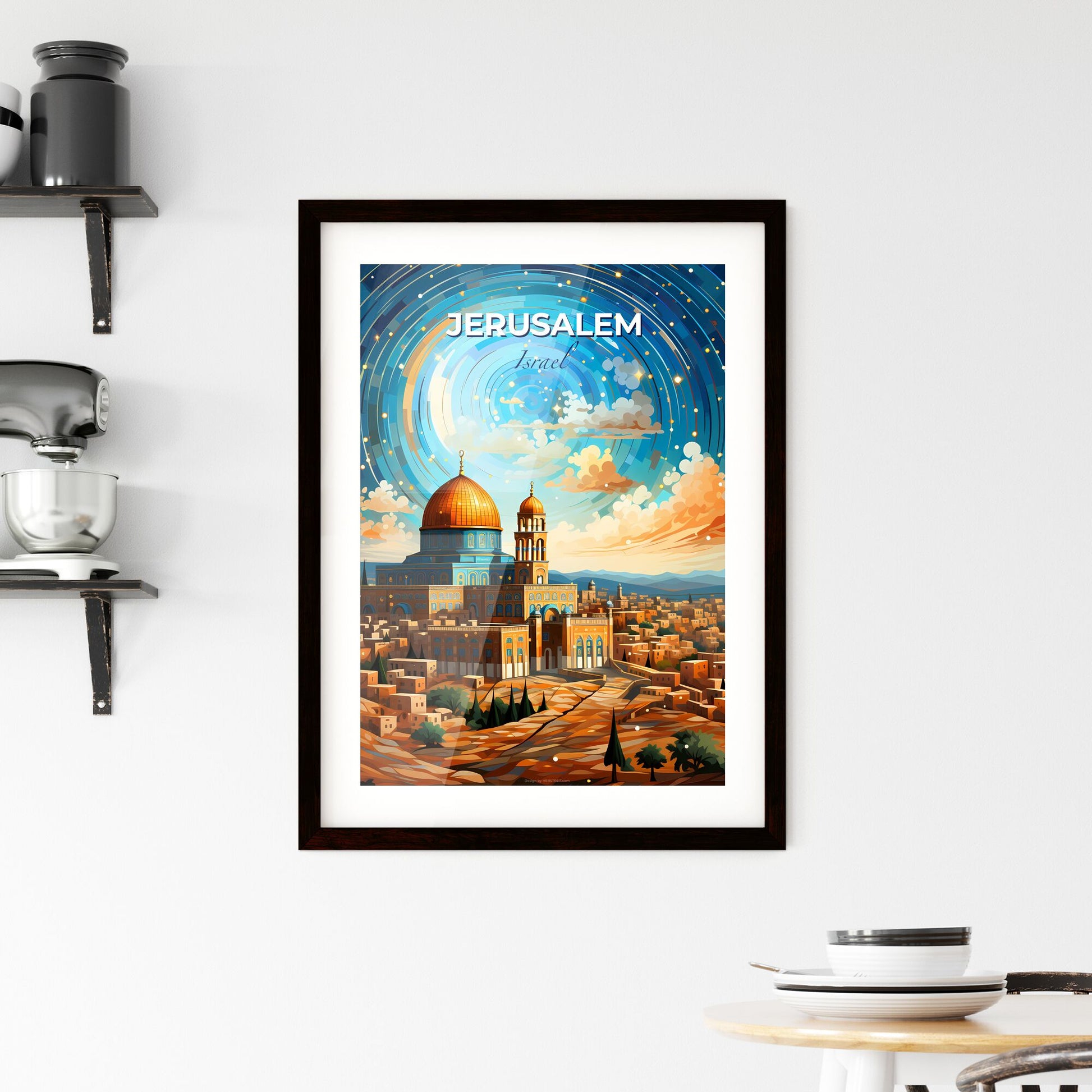 Jerusalem Israel Skyline Painting Art | Artistic Colorful Israel Church Dome Building Vibrant Default Title