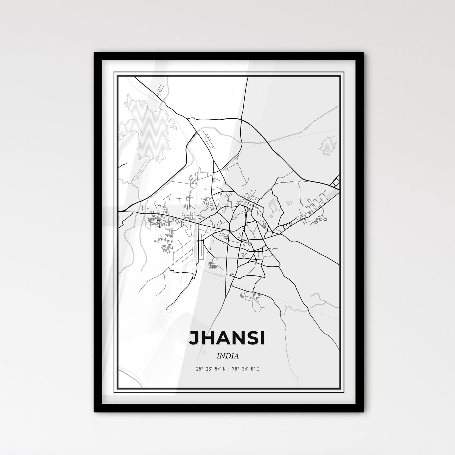 Jhansi India - Scandinavian Style City Map for Modern Home Decor