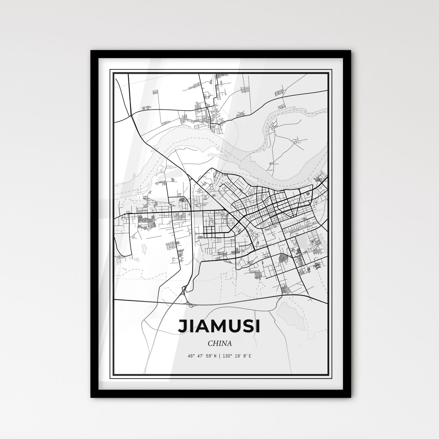 Jiamusi China - Scandinavian Style City Map for Modern Home Decor