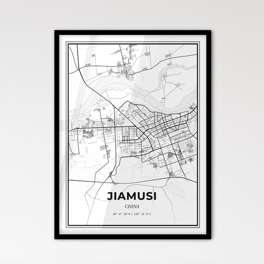 Jiamusi China - Scandinavian Style City Map for Modern Home Decor